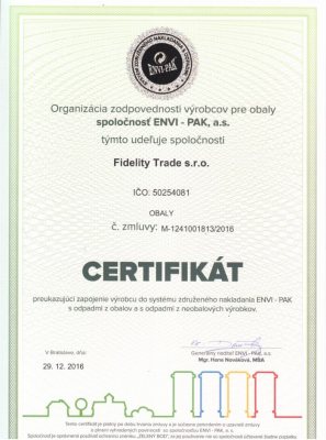 Certifikát Envi-Pak